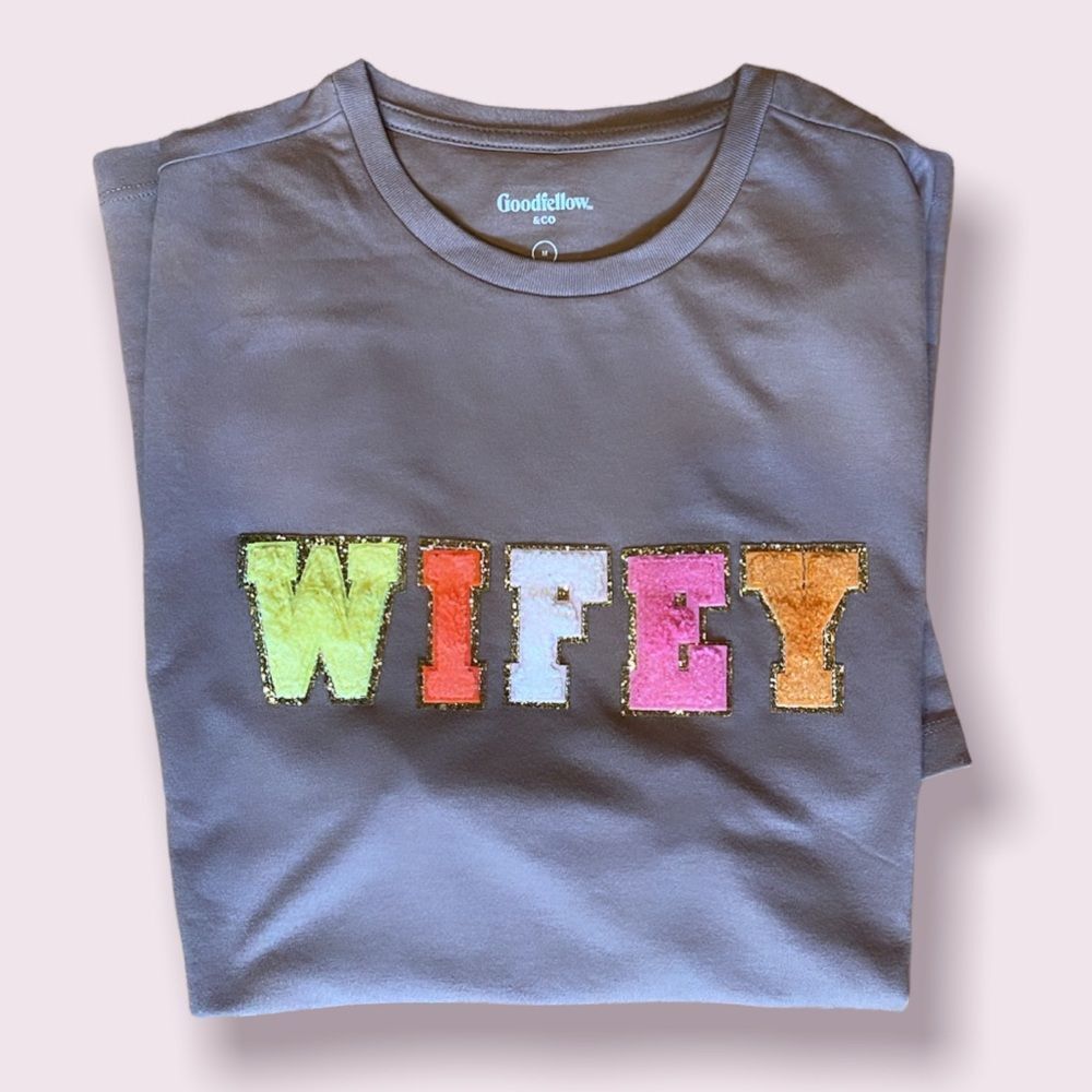 NWT Wool + Pepper Co. WIFEY Varsity Letter Patches TShirt